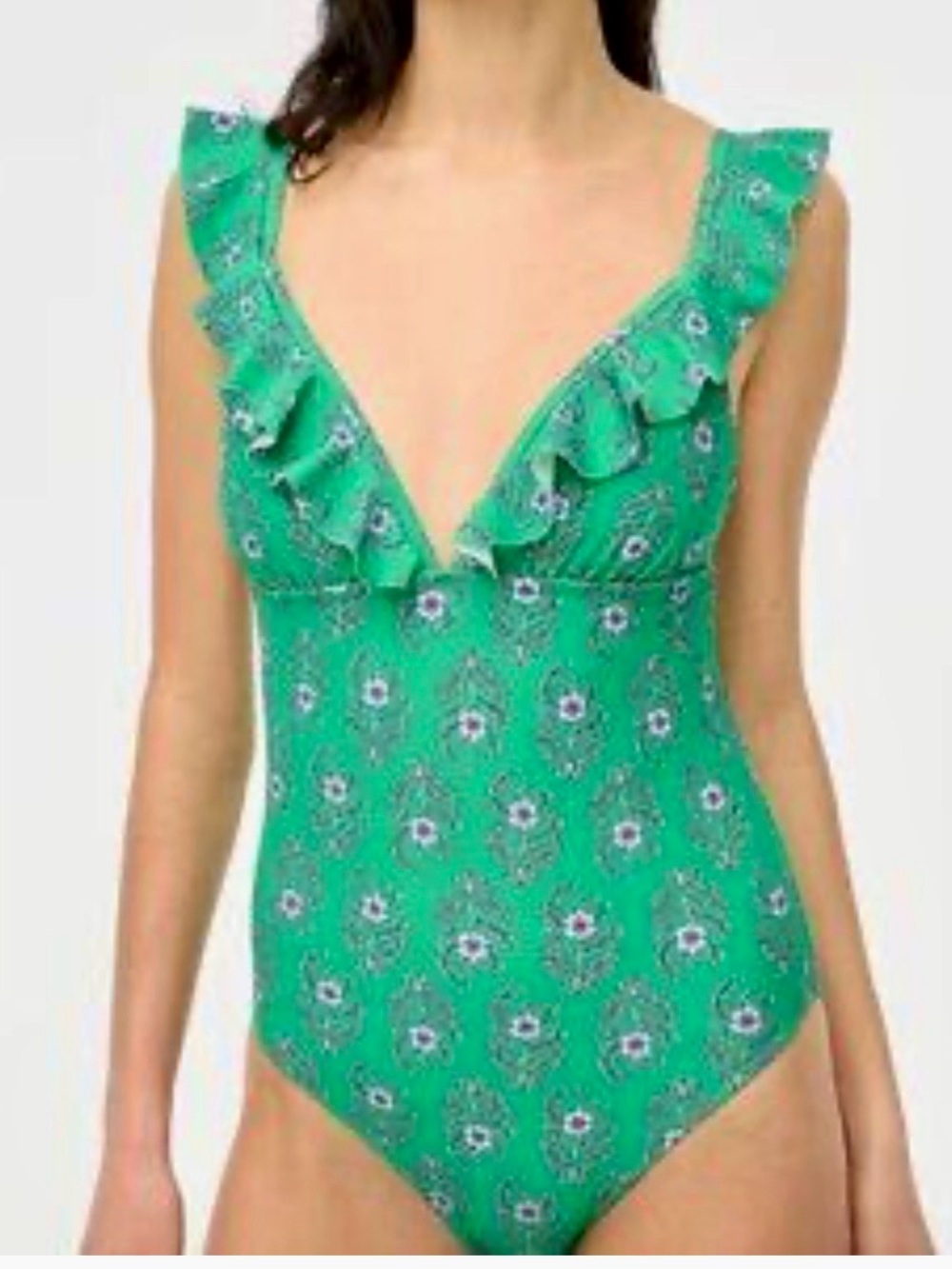 J. Crew Teal and Pink Floral Trim One-Piece Swimsuit